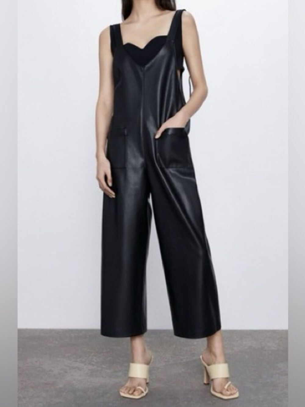 Zara Faux Leather Jackie Jumpsuit Black Size Medium Blogger’s Favourite